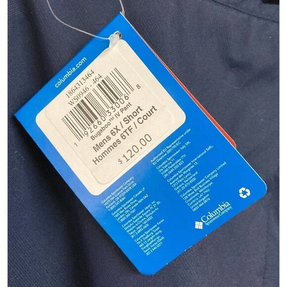 Men’s Columbia Bugaboo IV Ski Pants Omni-Tech Blue 6XL Short NWT Snow